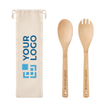 Bamboo salad servers in a bag, for cooks beige colour view with print area