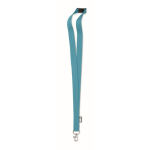 RPET lanyard with metal carabiner and safety clasp, 20mm turquoise colour