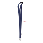 RPET lanyard with metal carabiner and safety clasp, 20mm navy-blue colour
