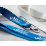 RPET lanyard with metal carabiner and safety clasp, 20mm navy-blue colour