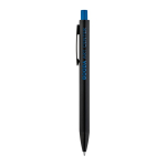 Aluminium pen with matte finish and push button, blue ink royal blue colour image with logo