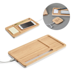Desk organiser with phone charging station, bamboo surface various colours