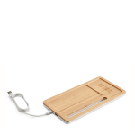 Desk organiser with phone charging station, bamboo surface main view