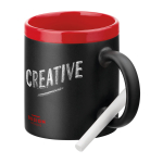 Printed ceramic chalkboard mug with chalk, 330 ml red colour image with logo