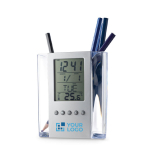Pencil holder with time, alarm, calendar and temperature display main view