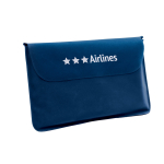 Inflatable neck pillow for travel in blue or gray blue colour in case with logo