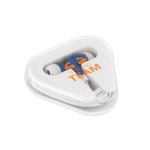 Affordable earphones with cable in a case blue colour image with logo