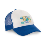 Cap with white front panel & 4 mesh panels blue colour image with logo