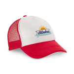 Cap with white front panel & 4 mesh panels red colour image with logo