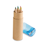 Set of 6 children’s coloured pencils in tube case blue colour