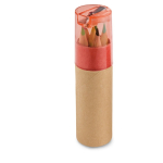 Set of 6 children’s coloured pencils in tube case red colour