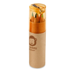 Set of 6 children’s coloured pencils in tube case orange colour image with logo