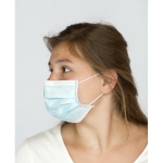 Box of 50 disposable IIR face masks with 3 layers, not printed light blue colour