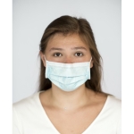 Box of 50 disposable IIR face masks with 3 layers, not printed light blue colour