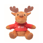Reindeer plush figure with t-shirt for kids red colour view with print area