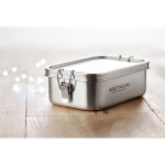 Leak-proof stainless steel lunch box, locking clasps, 750 ml matt silver colour main ambient view