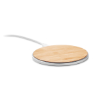 Round wireless fast-charging charger made of bamboo, 10W wood colour
