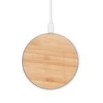 Round wireless fast-charging charger made of bamboo, 10W wood colour third view