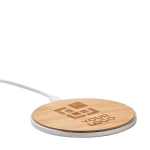 Round wireless fast-charging charger made of bamboo, 10W wood colour view with print area