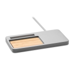 Desk organiser with charging station, cement and bamboo grey colour