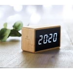 Alarm clock, bamboo housing and LED display wood colour main ambient view