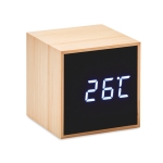 Cube-shaped alarm clock, bamboo housing & temperature display wood colour second view