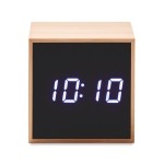 Cube-shaped alarm clock, bamboo housing & temperature display wood colour third view