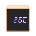 Cube-shaped alarm clock, bamboo housing & temperature display wood colour fourth view
