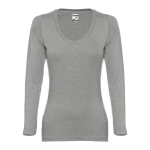 Women's long-sleeved cotton shirt, 150 g/m2 marbled grey colour first view