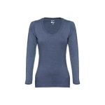 Women's long-sleeved cotton shirt, 150 g/m2 marbled blue colour first view
