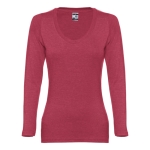 Women's long-sleeved cotton shirt, 150 g/m2 marbled red colour