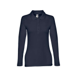 Long-sleeved cotton polo shirt for women, 210 g/m2 blue colour first view