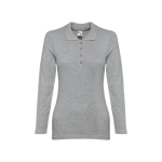 Long-sleeved cotton polo shirt for women, 210 g/m2 grey colour first view