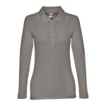Long-sleeved cotton polo shirt for women, 210 g/m2 dark grey colour first view
