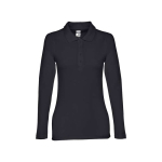Long-sleeved cotton polo shirt for women, 210 g/m2 ultramarine blue colour first view