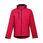 Softshell polyester jacket with hood, 280 g/m2, THC Zagreb red colour first view