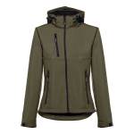 Women's polyester softshell jacket, 280 g/m2, THC Zagreb military green colour