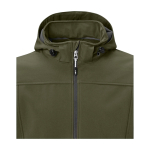 Waterproof polyester softshell jacket 300 g/m², Elevate Life olive green colour close-up view 1