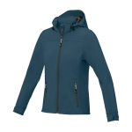 Women's hooded polyester softshell jacket 300 g/m², Elevate Life cyan blue colour