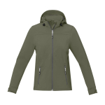 Women's hooded polyester softshell jacket 300 g/m², Elevate Life olive green colour second front view