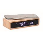 LED table clock with wireless phone charging, bamboo housing wood colour second view