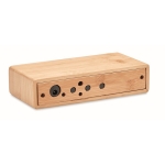 LED table clock with wireless phone charging, bamboo housing wood colour third view