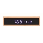 LED table clock with wireless phone charging, bamboo housing wood colour fourth view