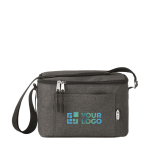 Cooler bag, recycled plastic. Holds 6 cans for promotions black colour view with print area