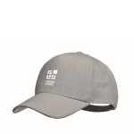 Branded cap with 5 panels and brass buckle grey colour view with print area