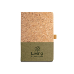 Sustainable lined A5 notebook with cork dark green colour image with logo 2