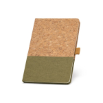 Sustainable lined A5 notebook with cork dark green colour