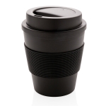 Recyclable plastic mug with lid, 350 ml black colour