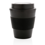 Recyclable plastic mug with lid, 350 ml black colour