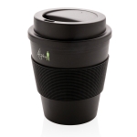 Recyclable plastic mug with lid, 350 ml black colour